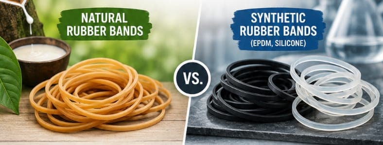 Confronto affiancato tra elastici in gomma naturale ed elastici sintetici in EPDM e silicone